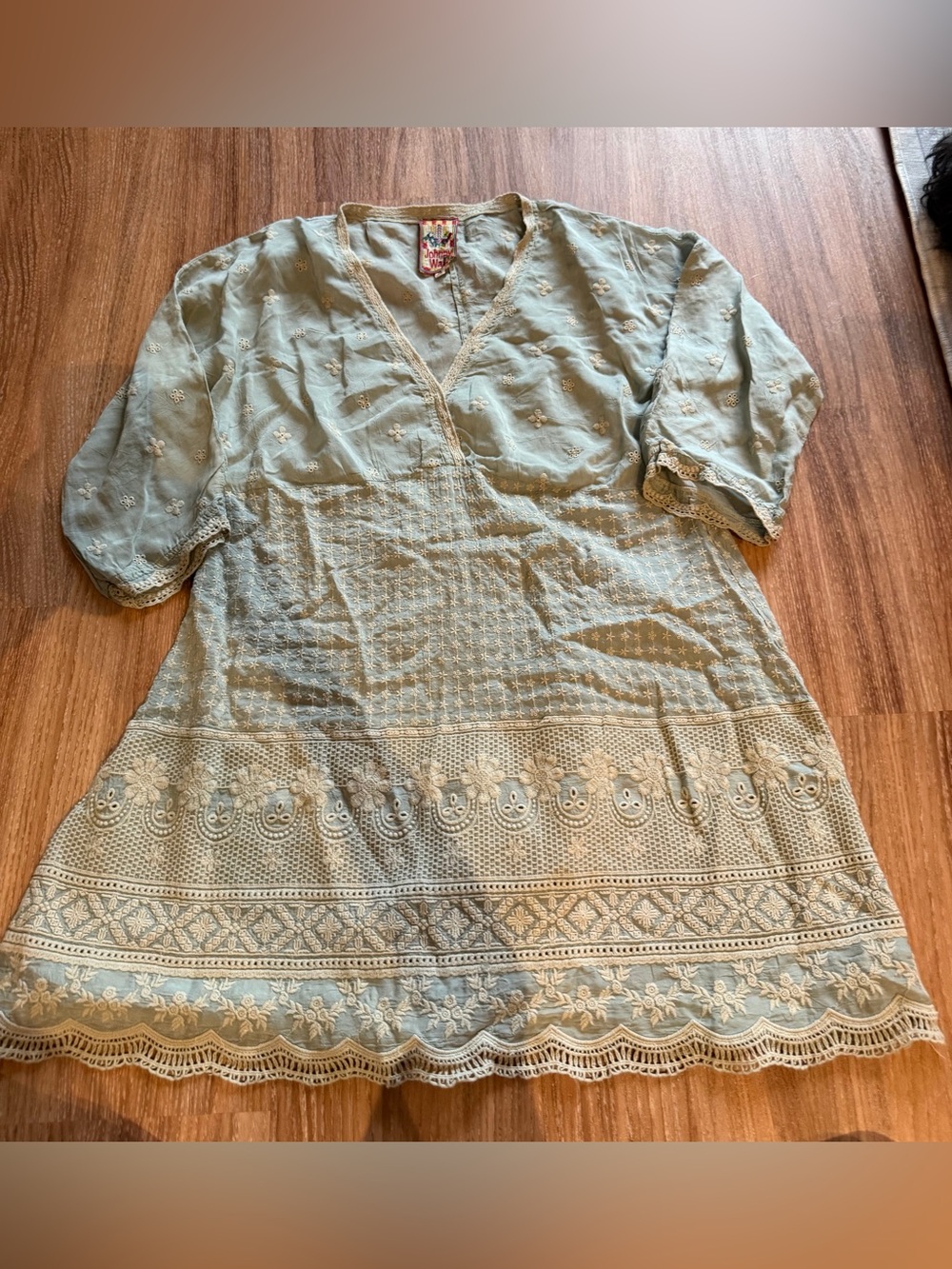 Johnny Was Embroidered Tunic in Sage Green
